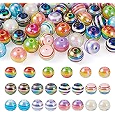Boutigem 44Pcs 16mm Rainbow Striped Resin Round Beads Colorful Chunky Bubblegum Ball Beads Round Ball Spacer Bead for DIY Crafts Beadable Pens Earring Necklace Jewelry Making