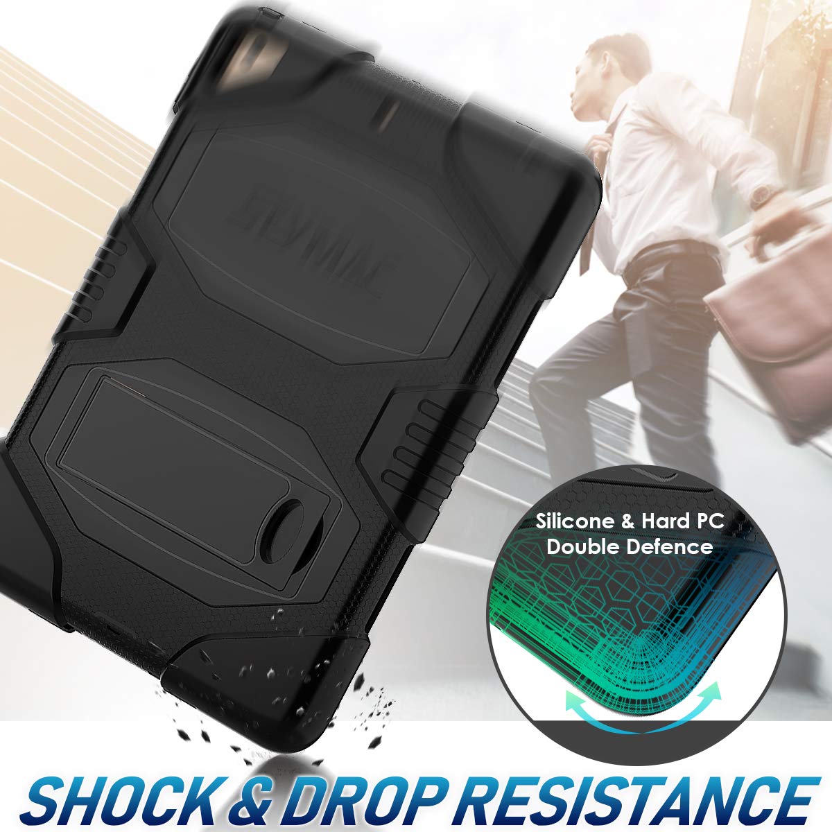 SEYMAC Case for iPad 9.7 5th/6th Generation, Heavy Duty Shockproof Rugged Protective Case with Built-in Kickstand for New iPad 9.7 inch 2018/2017 Generation &Air 2&Pro 9.7 inch(Black)