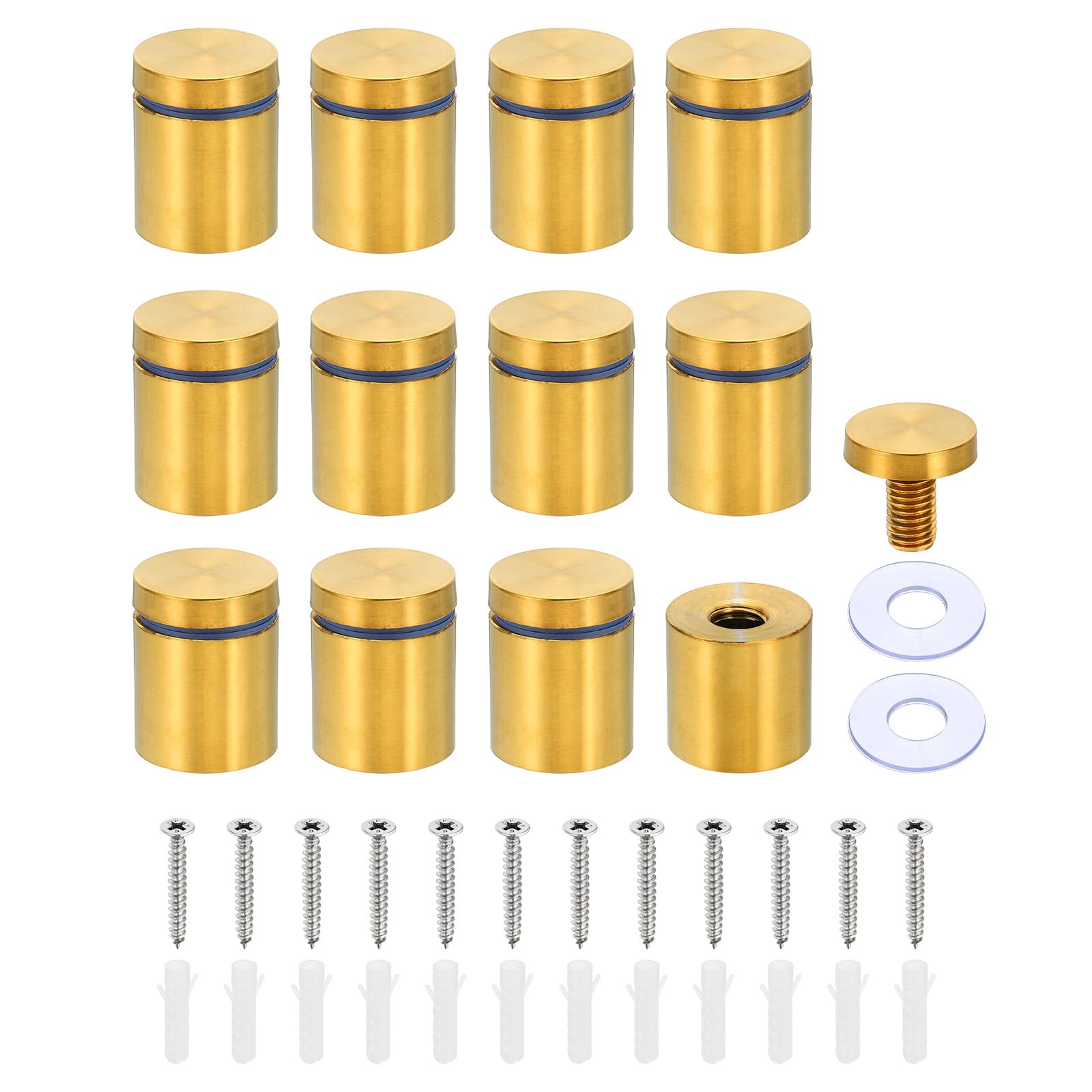 PATIKIL 1 x 1.2 Inch Sign Standoff Screws, 12 Set Stainless Steel Wall Standoff Mounting Hardware Advertising Glass Nail for Hanging Acrylic Picture Frame Acrylic Panel, Gold
