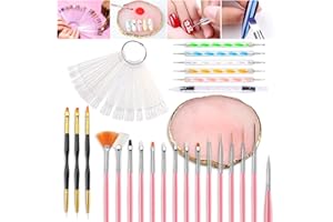 SUTOZMIWE Nail Art Tools 73-pieces Set, Nail Brushes For Nail Art, Resin Agate Stone Nail Art Palette, Dual-ended Silicone Carving Pen Dotting Pen Tools, False Nail Display Tips Nails Art Kit for Nail Design
