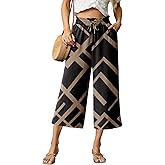 FREEOAK Capri Pants for Women High Waisted Wide Leg Casual Lounge Pant Summer Capris Adjustable Drawstring with Pockets