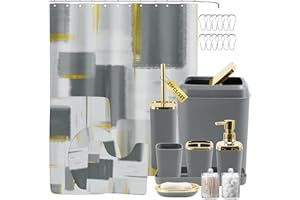 XLHOMO Bathroom Set - Grey and Gold Bathroom Accessories Set, Bathroom Sets with Shower Curtain and Rugs, Grey Shower Curtain