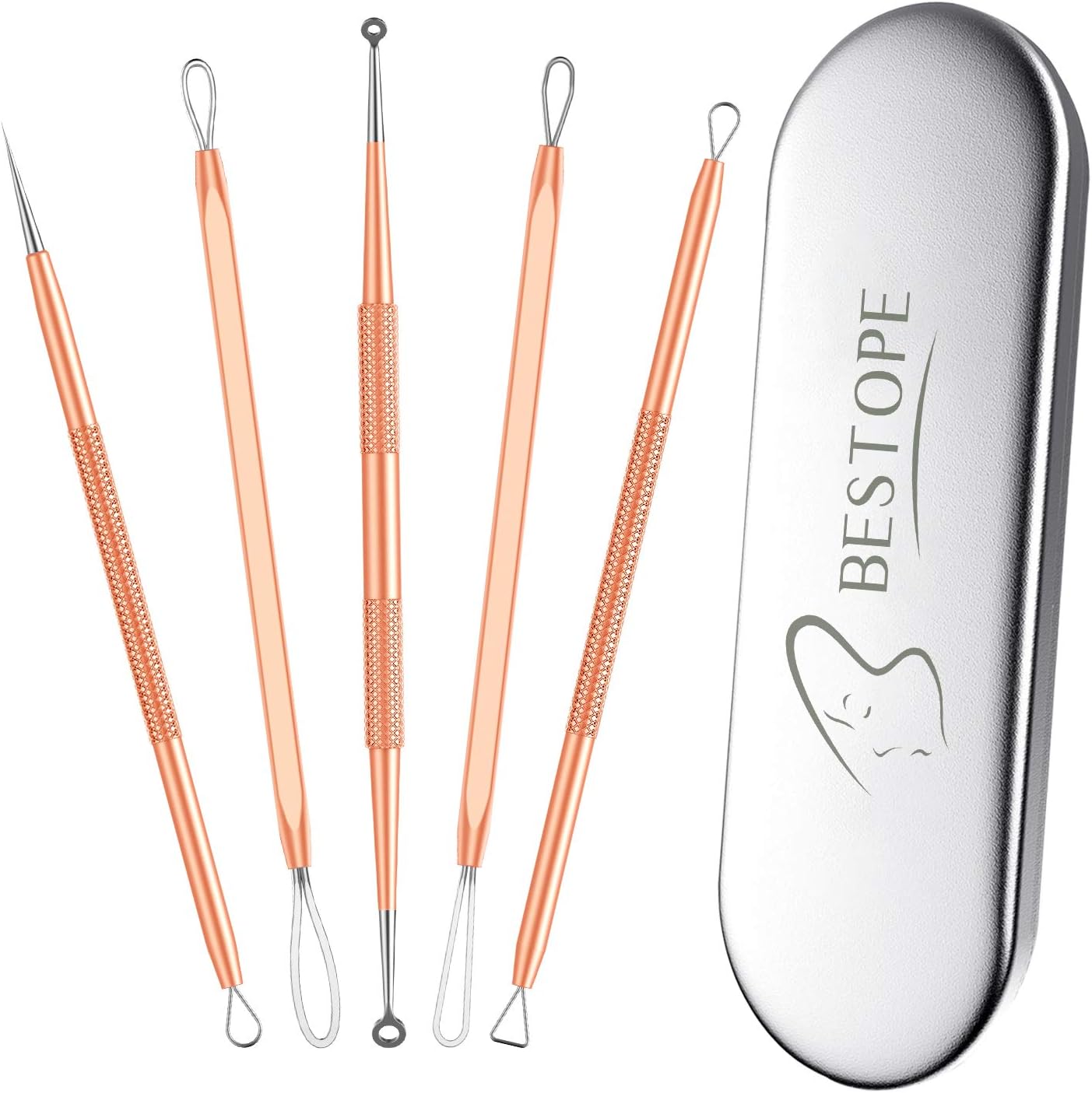 BESTOPE Blackhead Remover Pimple Comedone Extractor Tool Best Acne Removal Kit - Treatment for Blemish, Whitehead Popping, Zit Removing for Risk Free Nose Face Skin with Metal Case(Rose Gold)