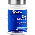 CanPrev Zinc Bis-Glycinate 25mg, 120 Capsules 120-Day Supply - High Absorption Zinc Glycinate Supplement - Elemental Zinc, Su