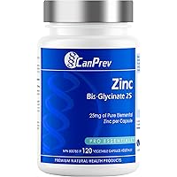 CanPrev Zinc Bis-Glycinate 25mg, 120 Capsules 120-Day Supply - High Absorption Zinc Glycinate Supplement - Elemental Zinc, Su