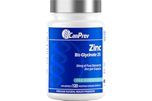 CanPrev Zinc Bis-Glycinate 25mg, 120 Capsules 120-Day Supply - High Absorption Zinc Glycinate Supplement - Elemental Zinc, Su