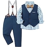 ZOEREA Toddler Boy Suit Formal Wedding Outfits Gentleman Clothes Long Sleeve Shirt + Suspender Pants + Bowtie