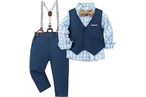 ZOEREA Toddler Boy Suit Formal Wedding Outfits Gentleman Clothes Long Sleeve Shirt + Suspender Pants + Bowtie