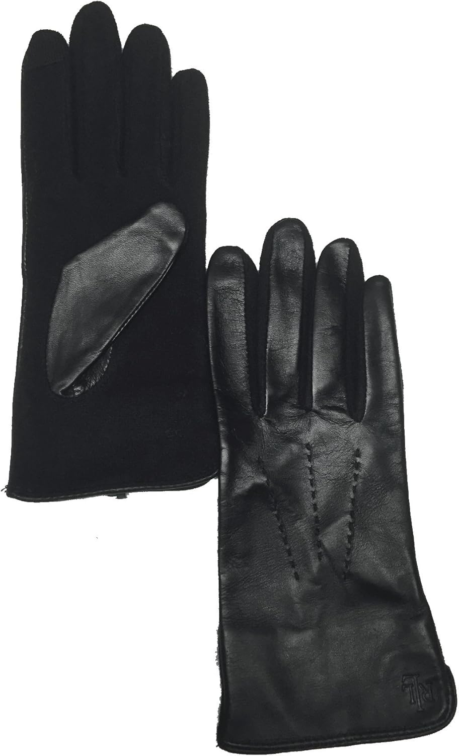 Lauren Ralph Lauren Black Leather & Wool The Touch Gloves XLarge at