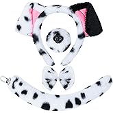 XEPST Animal Dalmatian Costume Kids Set, Dog Ears and Tail Set with Dalmatian Ears Headband and Dog Tail for Animal Costume Cosplay Birthday World Book Day Halloween Fancy Dress Party, Black and White
