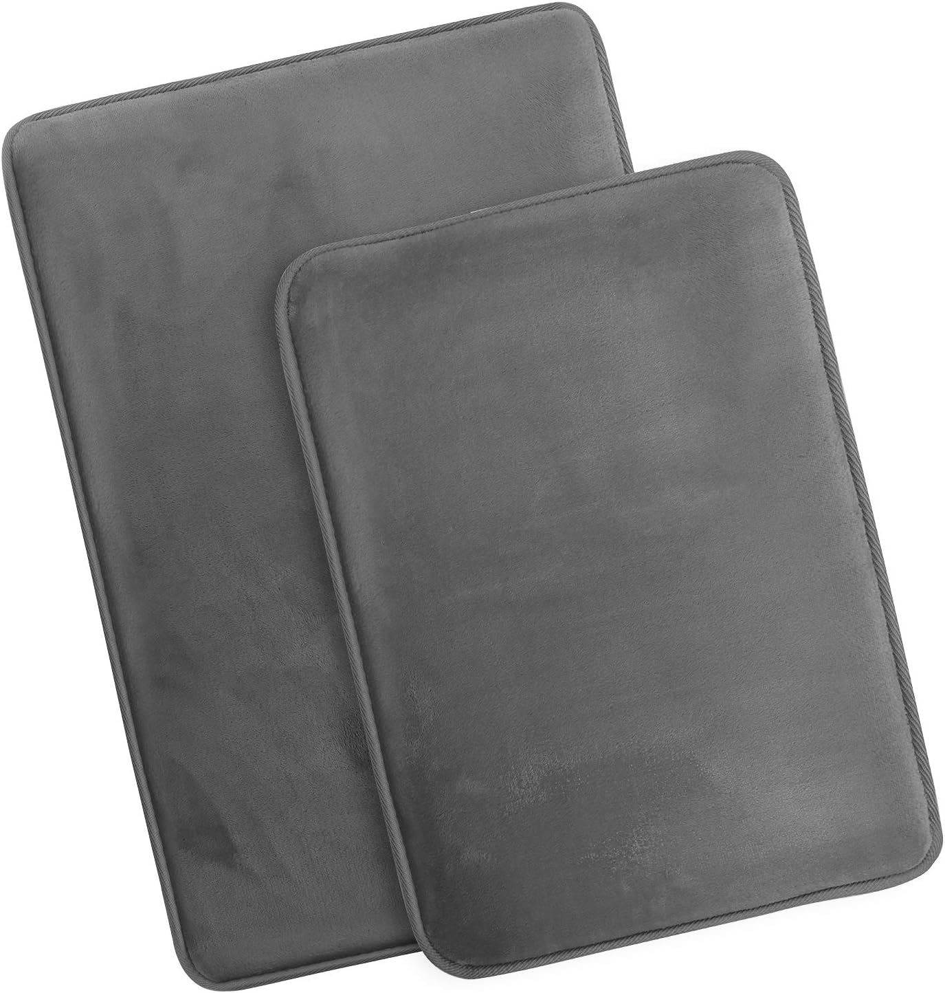 Clara Clark Memory Foam Bath Mat Ultra Soft Non Slip and Absorbent Bathroom Rug, Set of 2 - Small/Large - Grey