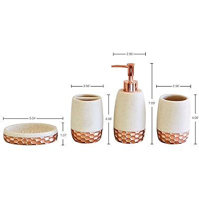 Buy Tonehome Rose Gold Bathroom Accessories Set 4 Pcs Luxury Sandstone Bathroom Accessory Set Toothbrush Holder Soap Dispenser Soap Dish Tumbler For Your Modern Restroom Online In Indonesia B07yqvdcqt
