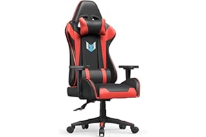 Bigzzia Gaming Chair Ergonomic Office Chair Adjustable Height Swivel Desk Chair Reclining Computer Chair with Lumbar and Headrest Support Racing Style Leather Video Gamer Chair (Black/Red)