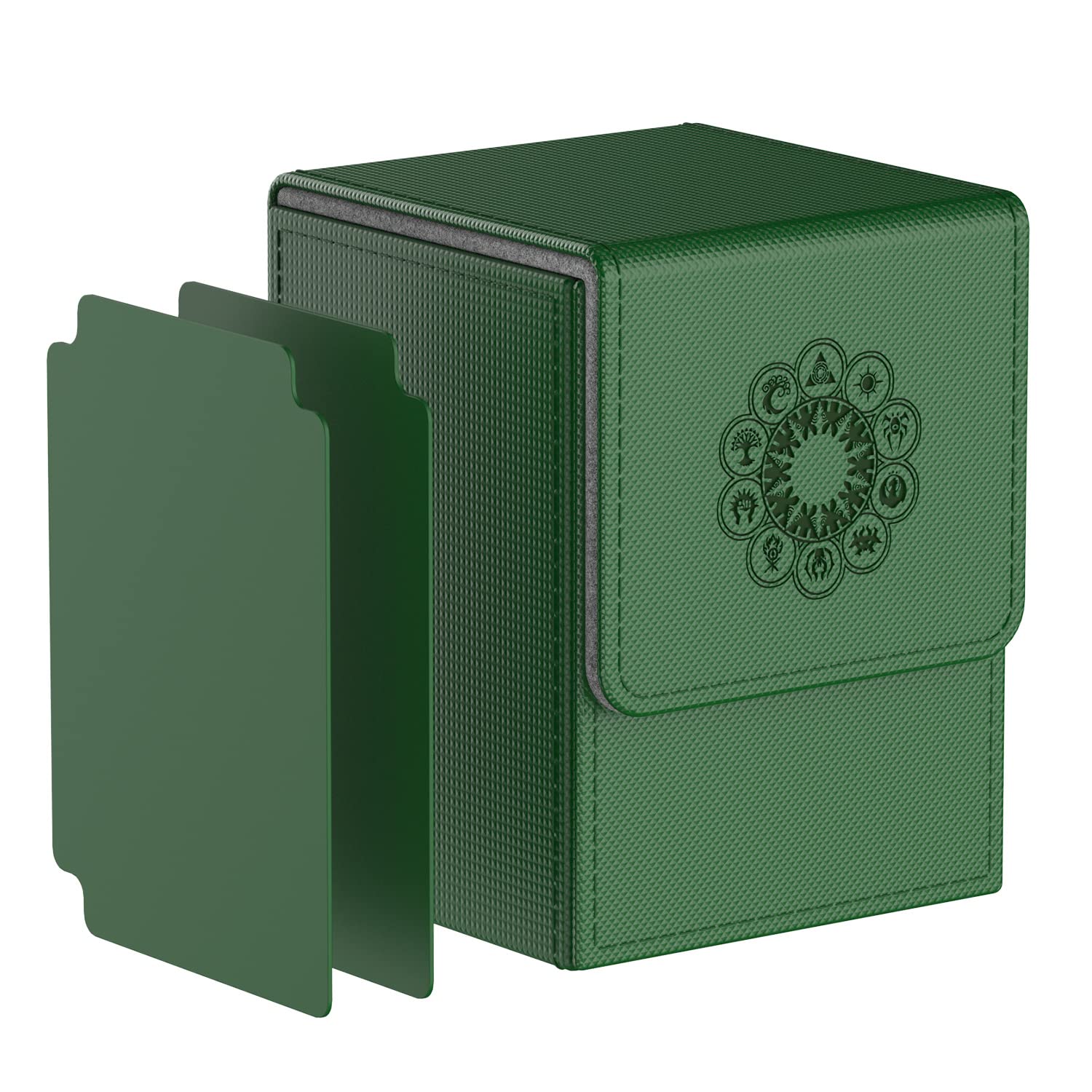 Pulchra Card Deck Box with 2 Dividers per Holder for TCG, Large Size Holds up to 100+ Cards (Elemental Design,Green) — image 1