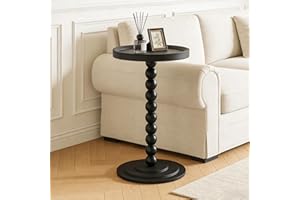 ALSKHEAS Small Round Side Table, Drink Tables for Small Spaces, Pedestal Side Table with Solid Wood Leg, Modern Accent End Ta