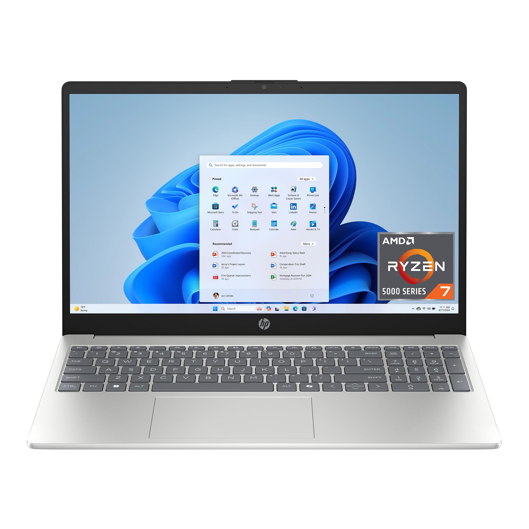 HP 15.6 inch Laptop, FHD Display, AMD Ryzen 7 5825U, 8 GB RAM, 512 GB SSD, AMD Radeon Graphics, Windows 11 Home, Natural Silver, 15-fc0502nr Image HP 15.6 inch Laptop, FHD Display, AMD Ryzen 7 5825U, 8 GB RAM, 512 GB SSD, AMD Radeon Graphics, Windows 11 Home, Natural Silver, 15-fc0502nr Image