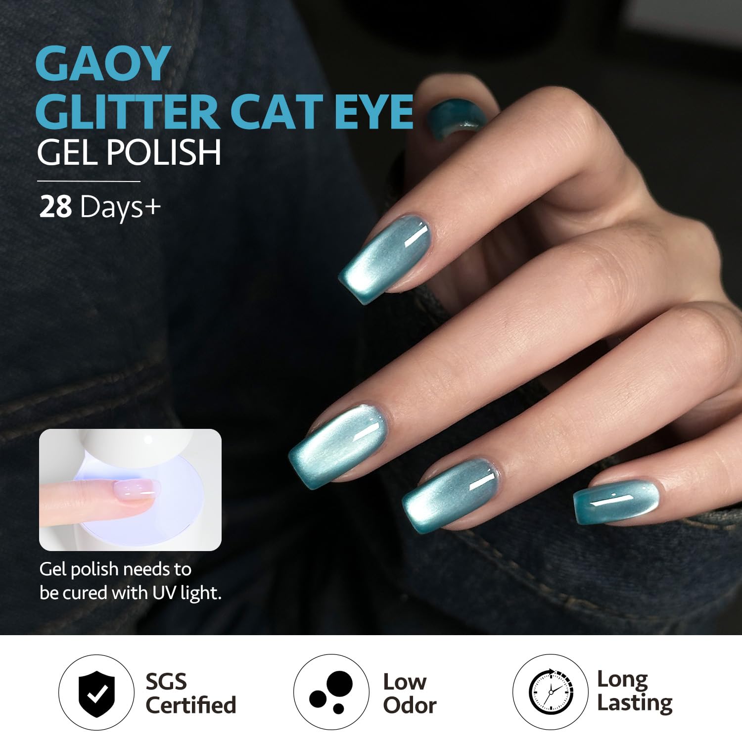 GAOY Jelly Blue Cat Eye Gel Nail Polish, 16ml Glitter Holographic Nail Polish with Magnet, Reflective Translucent UV Gel, 2986 Aqua Aura - Image 5