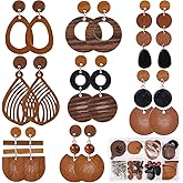 SUNNYCLUE 8 Pairs Wooden Earrings for Women Boho Dangle Earrings for Women Trendy 2025 Trendy Geometry Vintage Brown Half Flat Round Teardrop Wood Jewelry Set Christmas Adults Wedding Festival Gifts