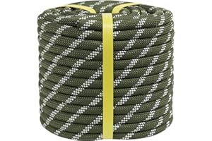 CRAYZA Double Braided Polyester Rope (1/2 in x 50 ft) Strong Arborist Rigging Rope 48 Strands for Tree Work Climbing Swing Pulling Sailing, ArmyGreen