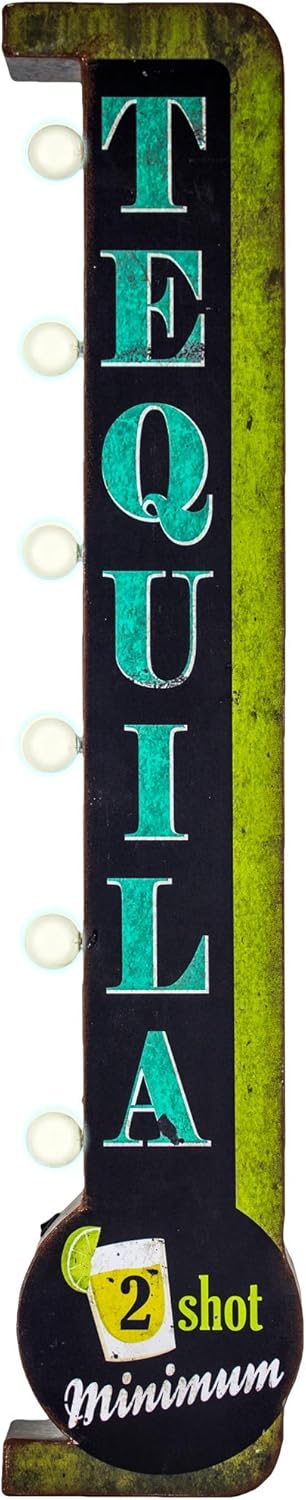 American Art Decor Vintage Tequila LED Marquee Sign Wall Decor for Man Cave, Bar, Garage – Battery Operated (40” x 8” x 4”)