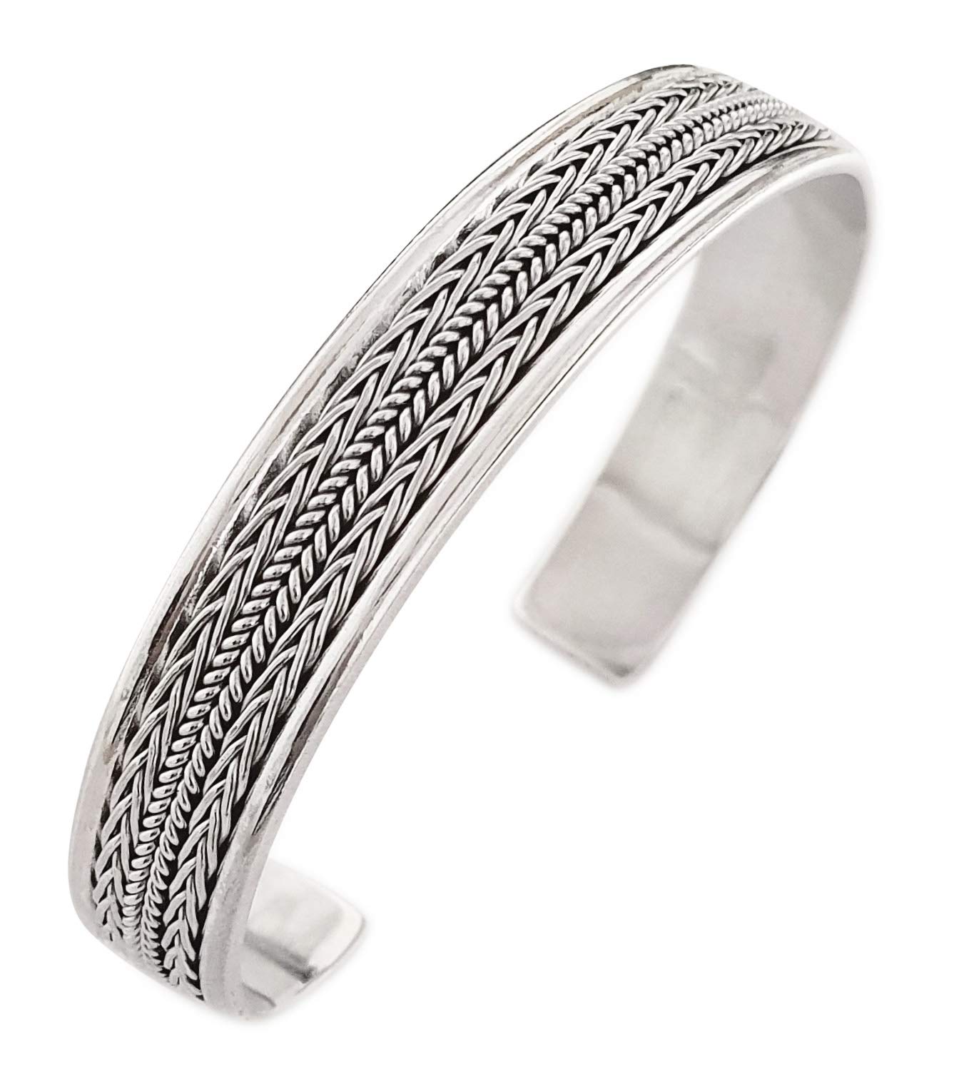 Treasure Bay Womens Solid 925 Sterling Silver Bangle Bracelet Raised Chain Pattern
