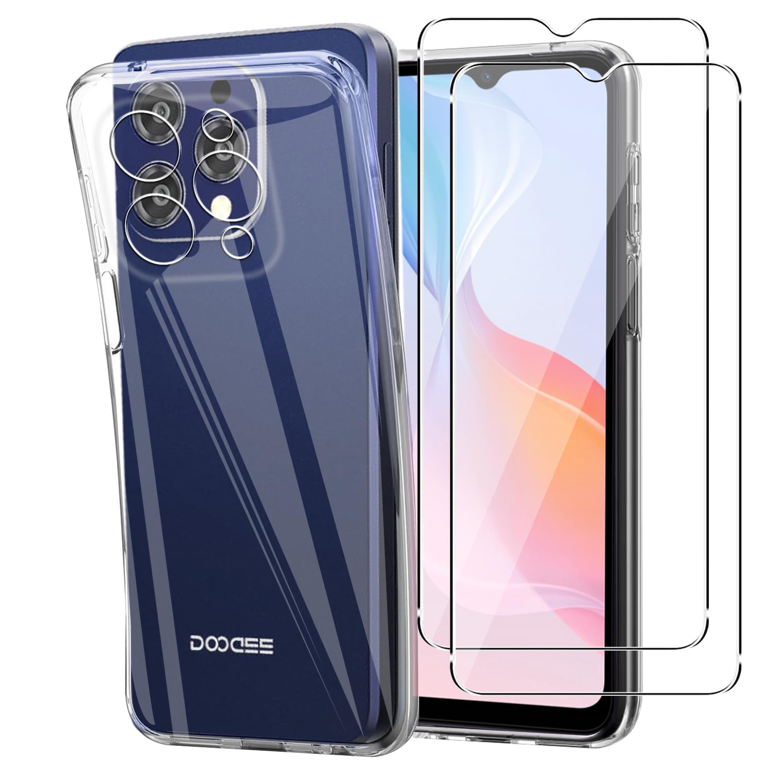 KZIOACSH Case for DOOGEE N55 Pro, Flexible Transparent [Anti-Scratch] Soft TPU Case Full-Body Protection Shock Absorption Sturty Dureble Bumper Cover with 2 Tempered Glass Screen Protector