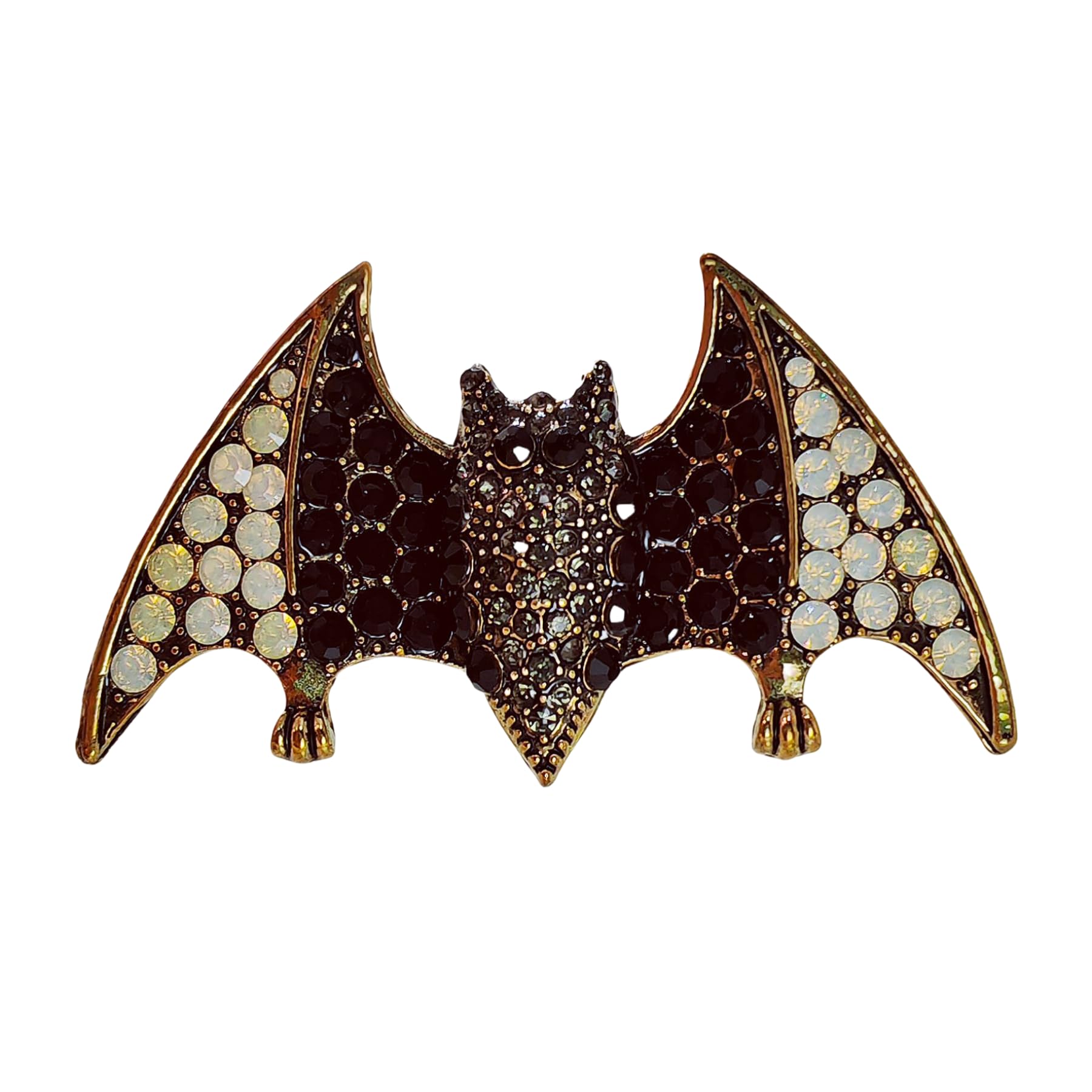 DREAMLANDSALES Incredible Micro Pave Crystal White Black Flying Vampire Bat Brooch Pin Halloween Accessory