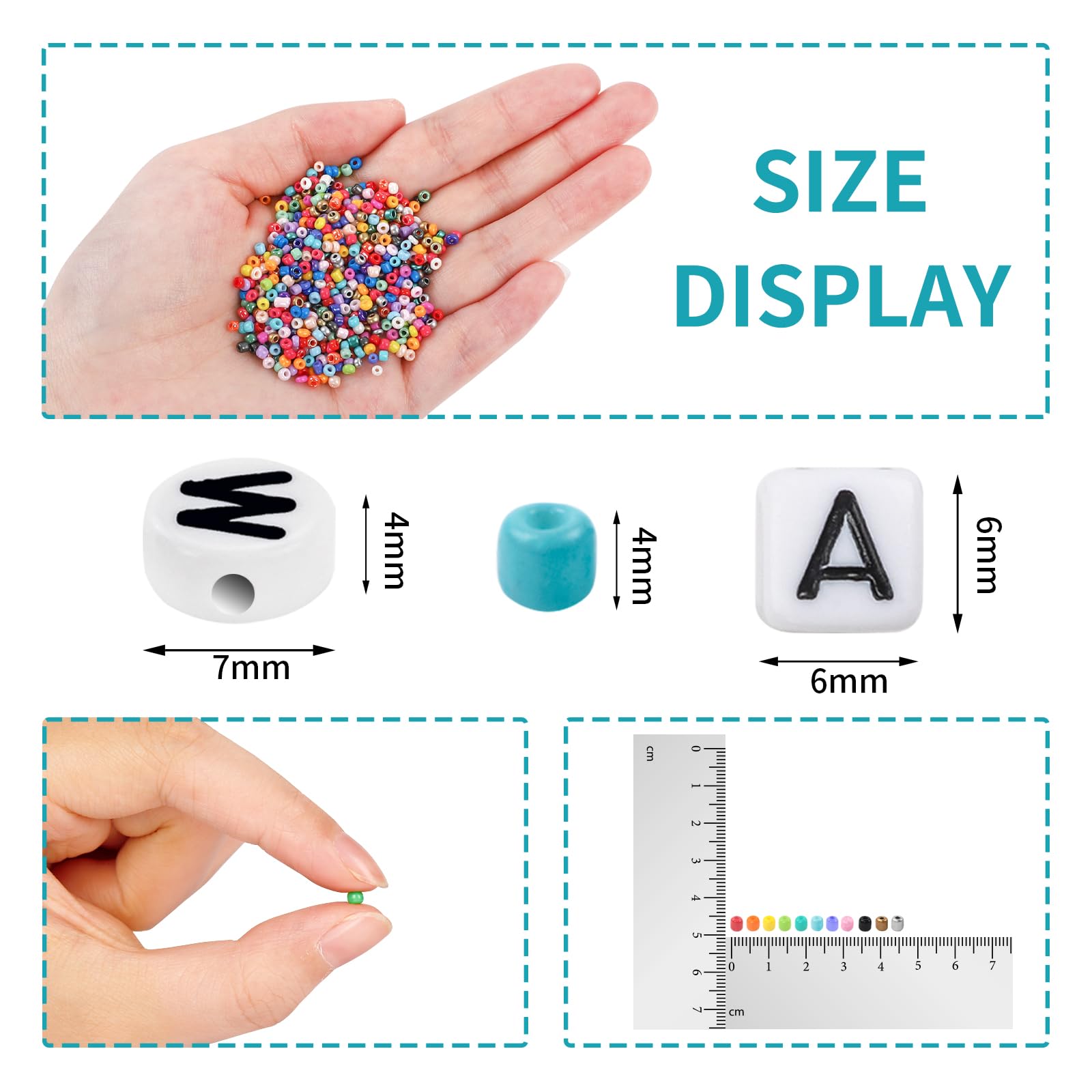 OUTUXED 7200pcs Seed Beads for Friendship Bracelet Kit, 4mm Glass Bracelet Kit and 300pcs Letter Beads for Jewelry Making, Necklaces, Craft Gifts