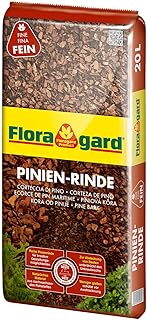 Floragard Mulch Pinienrinde 2-8 mm 20 L • superfein • dekorativer Bodenbelag • unterdrückt Unkrautwuchs • naturbelassen • für mediterranes Flair • auch zur Kübel-Abdeckung