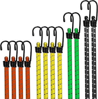 Jsdoin 12Pcs Bungee Cords with Hooks Heavy Duty Weatherproof UV-Resistant