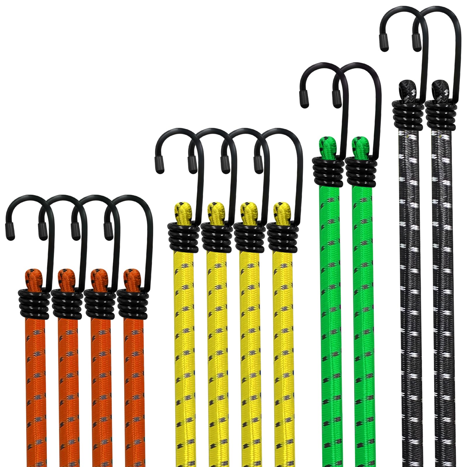 Bungee Cords with Hooks Jsdoin 12PCS Heavy Duty Bungee Cord Weatherproof & UV-Resistant Elastic Bungee Straps For Securing Tarps, Luggage, Tents, Bikes, Garden Furniture