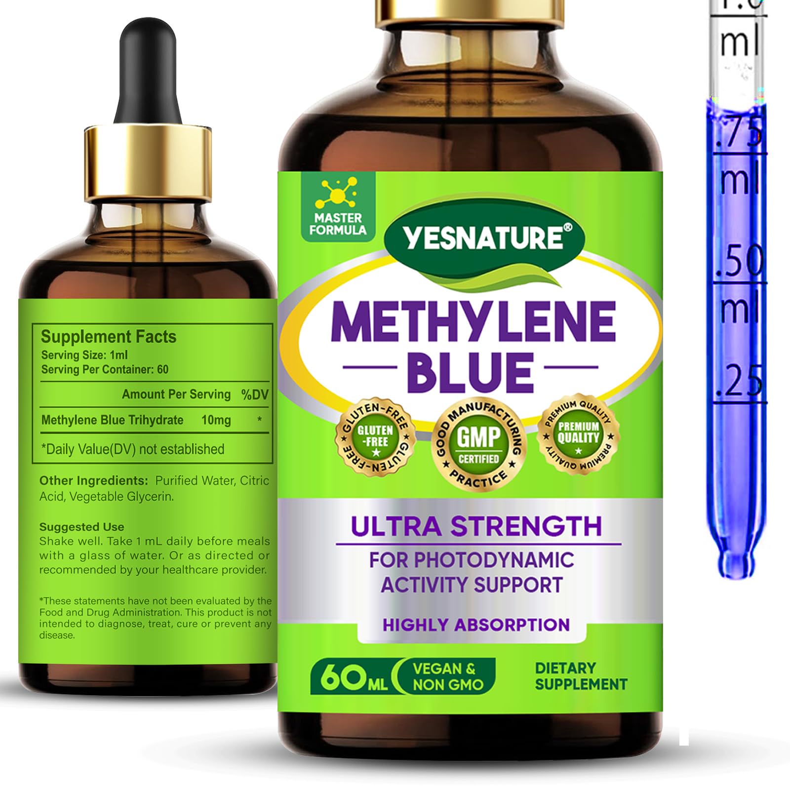Photo 1 of *Exp 2028/04/05* Methylene Blue Pharmaceutical Grade – USP 1% Solution with Electrolytes | Brain & Cognitive Health Support | No Formaldehyde, 2 Fl Oz