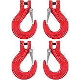 JMIATRY 4PCS Clevis Slip Hook 3/8 Inch Chain Hooks Drop Forged G80 Steel Clevis Hook with Safety Latch, 4400 lbs Load Limit