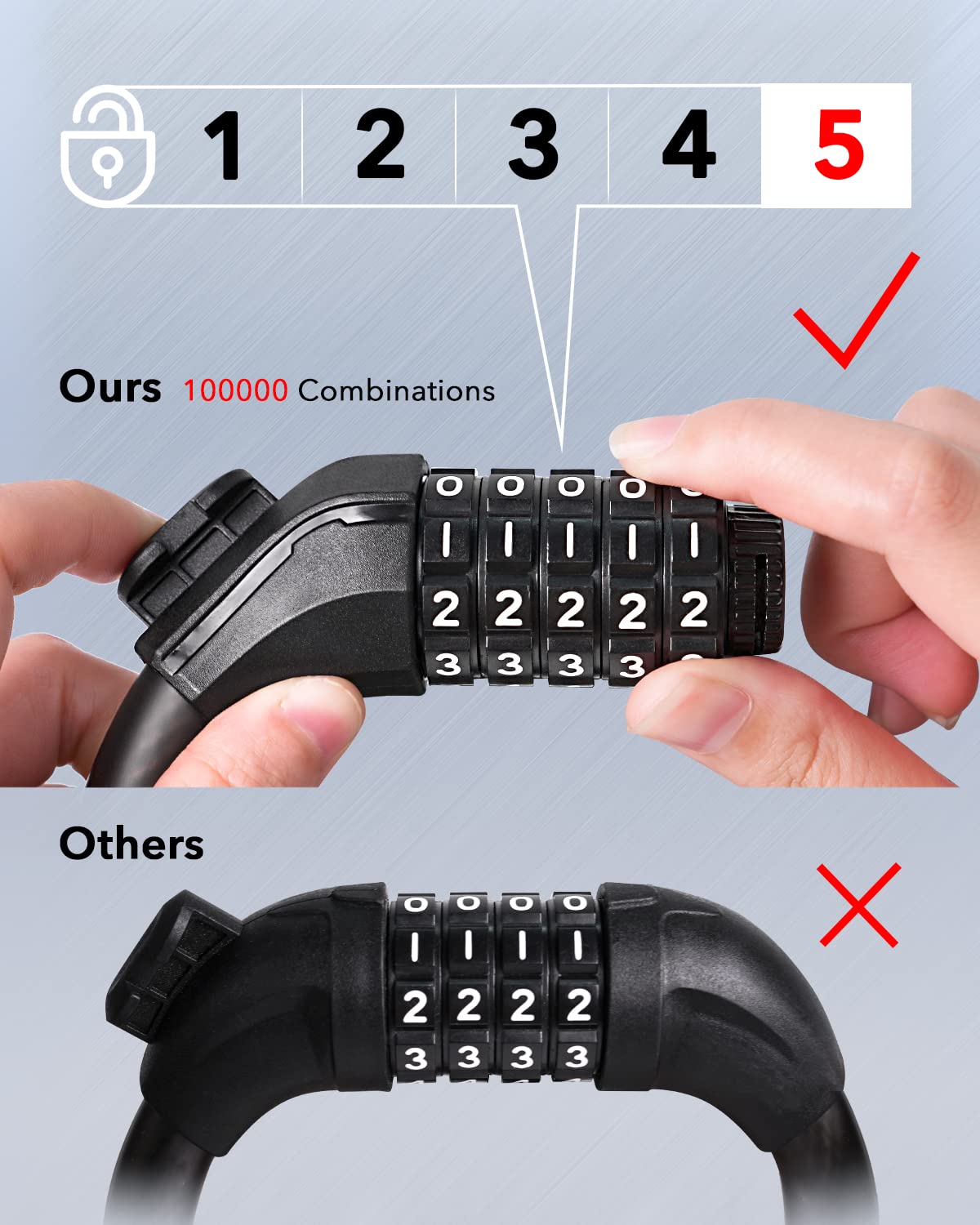 KEYSTP Bike Lock Cable with Combination,High Security 5-Digit Resettable Combination Bicycle Lock Anti-Theft, with Mounting Bracket for Bikes and Scooters