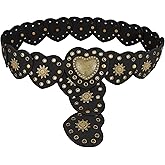 Heyjoin Hollow Wide Belt for Women Boho Leather Metal Buckle Concho Belt Soft Durable Western Cowgirl Waist Belts