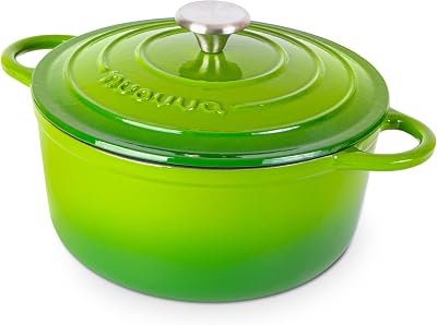 nuovva Enamelled Cast Iron Dutch Oven 5 Quart Green 24cm Lid