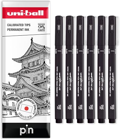 uni-ball PIN Fineliners 0.05mm Pack of 6 Black Fine Tip Ink