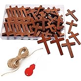 Gtudkae 1 Box 63/70/120 Pack Small Wooden Pocket Cross Charms Keychain, Natural Mini Wooden Crosses Pendants for Church Praying,Easter, Christian Gifts, Crafts for DIY Handmade Decorative, Keychains