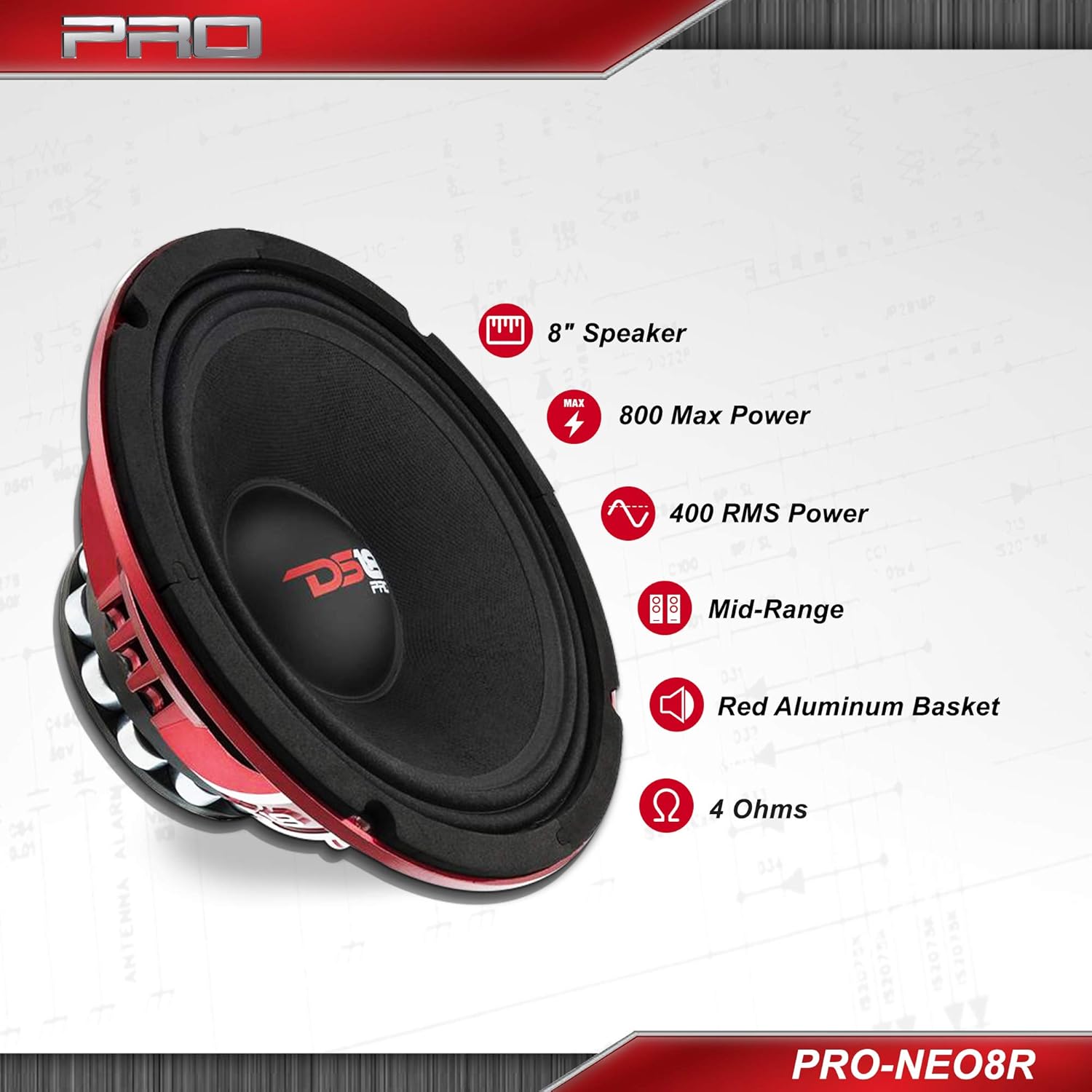 DS18 PRONEO8R 1600W Mid Bass Neodymium Midrange 4 Ohm Car Audio