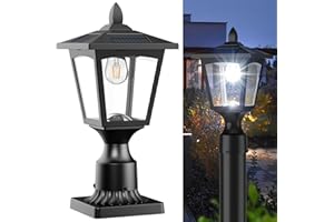 Greluna Solar Lamp Post Lights Outdoor, 6000K Dusk to Dawn Waterproof Post Lights with Pier Mount Base, Decorative Solar Lamp for Garden, Yard, Landscape, Pole, Pillar (Cool White)