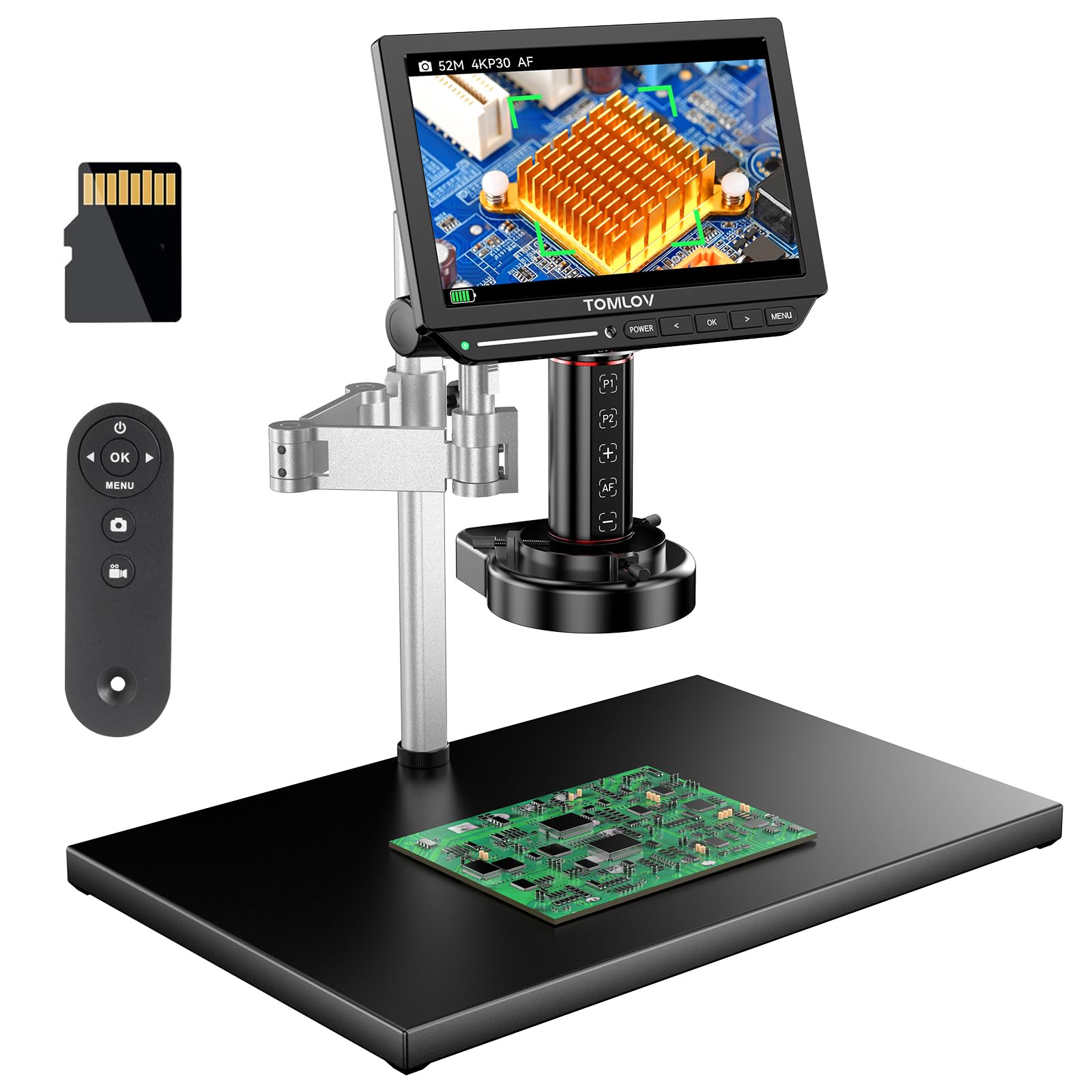 TOMLOV 4K Autofocus Microscope TM4K-AF Max, 10.1" HDMI Digital Microscope with Spin Flex Arm, Micro Soldering Microscopes for Electronics Repair, 52MP Error Coin Micro Scope Full View, Ring Light, 16G