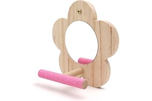 DVHEY Large Bird Mirror Parrot Swing,Wooden Parakeet Perches Flower Interactive Play Toys for Small Budgies Macaw African Grey Parakeets Lovebird Cockatiel Cage Accessories (L, Wood-1p)