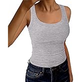 GKBK Womens Tank Tops Scoop Neck Sleeveless Ribbed Tank Summer Basic Thick Strap Slim Fitted Racerback Tops