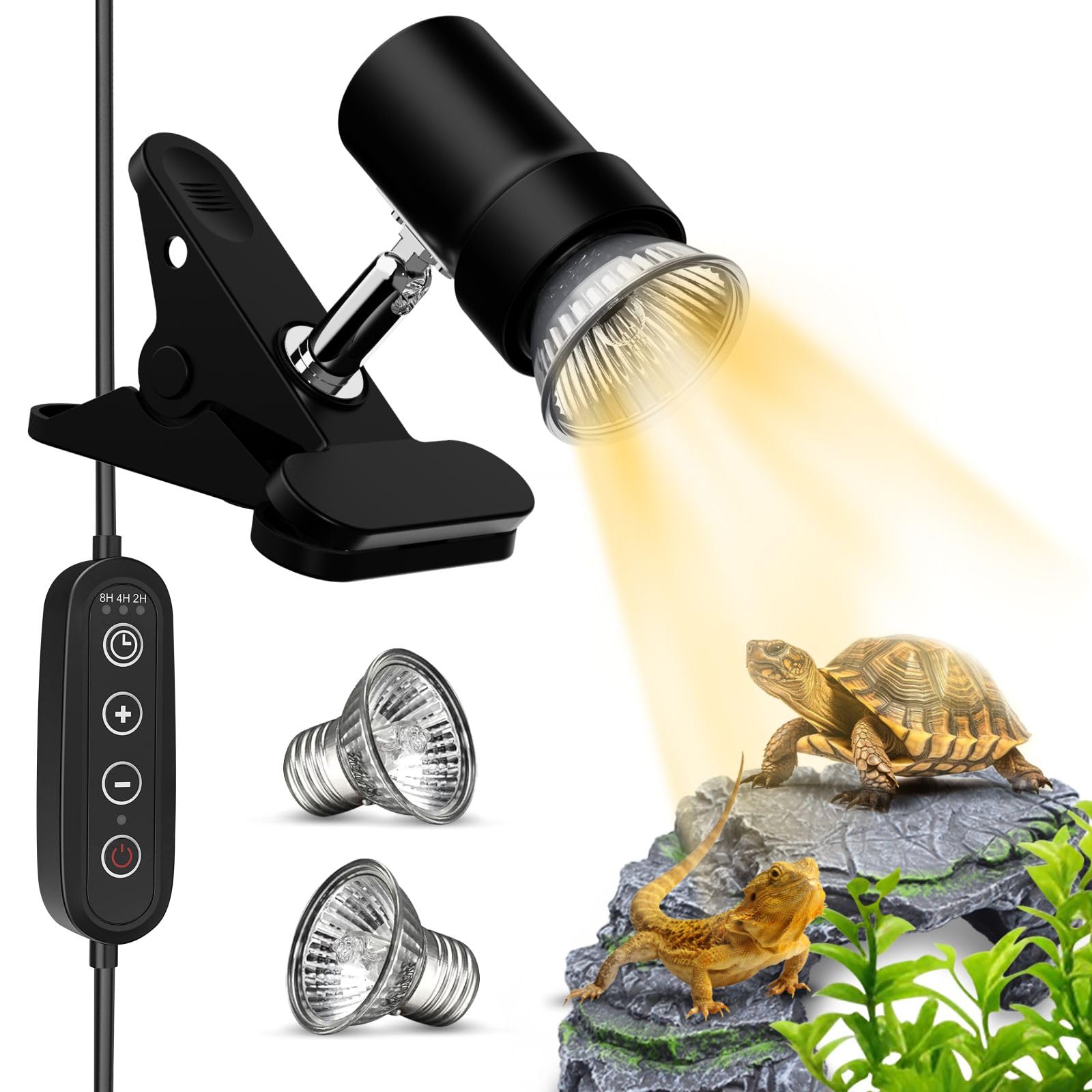 Photo 1 of GOZILLA Reptile Heat Lamp, Turtle Lamp with 360°Rotatable Timing & Dimming Cycle Timer, 25W+50W UVA/UVB Reptile Light Bulbs for Reptile and Amphibian Tanks, Terrariums and Cages.(Black)