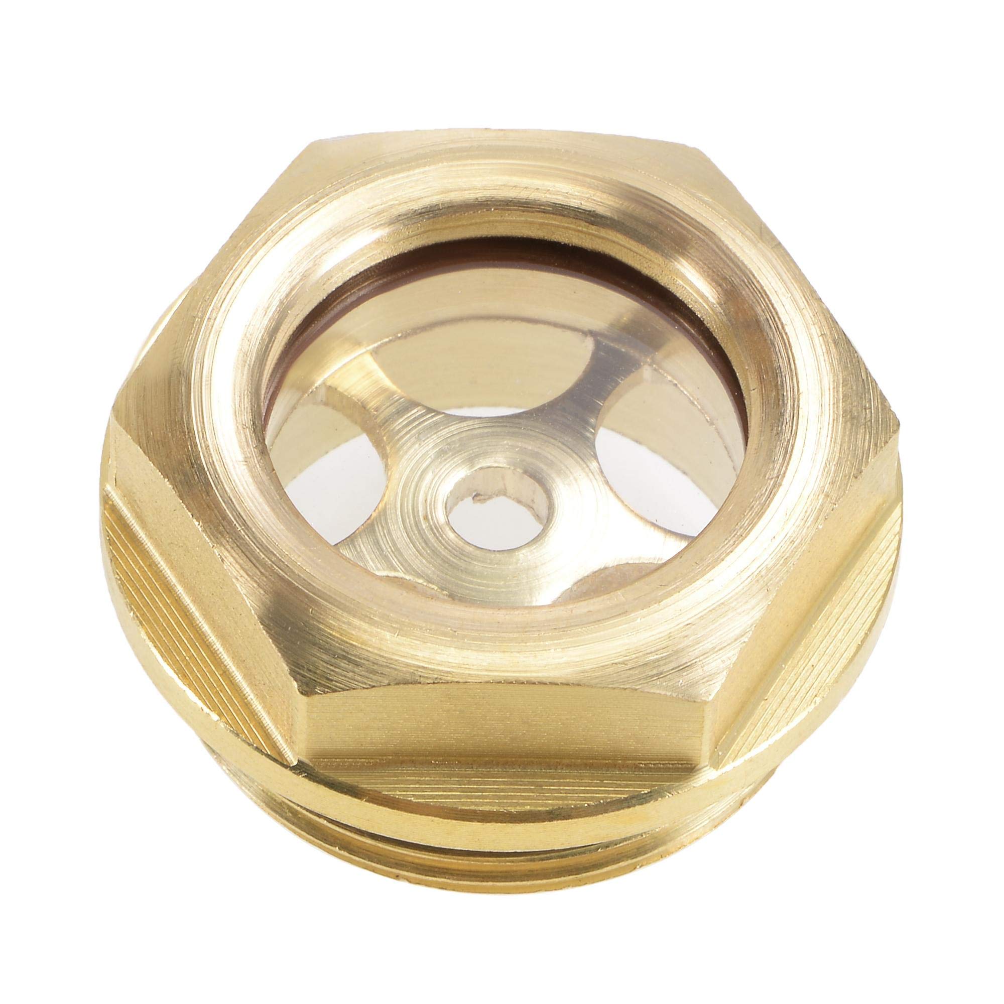 sourcing map Oil Liquid Level Gauge Sight Glass M27x1.5mm Male Threaded Brass Air Compressor Fittings with O-Ring, Yellow