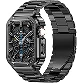 MioHHR Stainless Steel Band and Case Compatible with Apple Watch Band 46mm Series 11 10, Men Metal Protective Bumper Cover for iWatch 46mm Series 11/10, Black