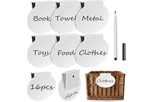 DAPUTE 16 Pack Metal Basket Labels Clip on Set, Removable Bin Labels, Storage Bin Labels and Closet Box Labels, Hanging Drawer Labels, Pantry Labels Tags for Kitchen, Organization Box（with Chalk Markers）
