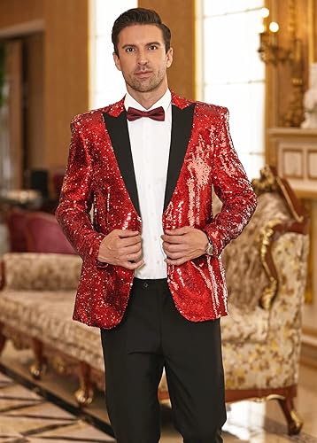 COOFANDY Shiny Sequins Suit Jacket Blazer One Button Tuxedo For