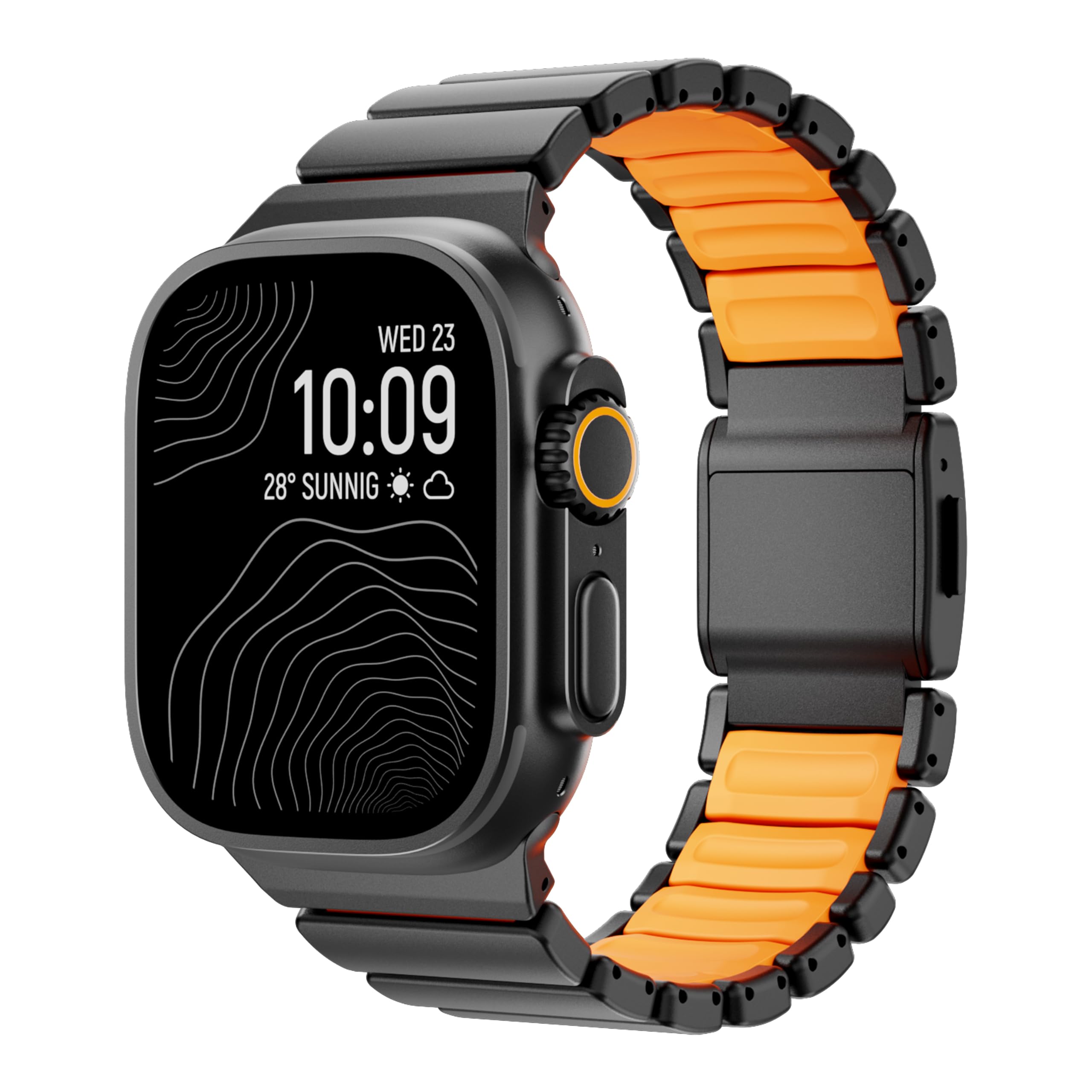 Photo 1 of Luxury Titanium Silicone Dual-Layer Link Bands Compatible with Apple Watch Band Ultra 3/2/1 49mm 46mm 45mm 44mm 42mm, Men Women Magnetic Clasp Metal Bracelet for iWatch Series 11 10 9 8 7 6 5 4 SE (Black-Orange, 49mm/46mm/45mm/44mm/42mm(Series 3))