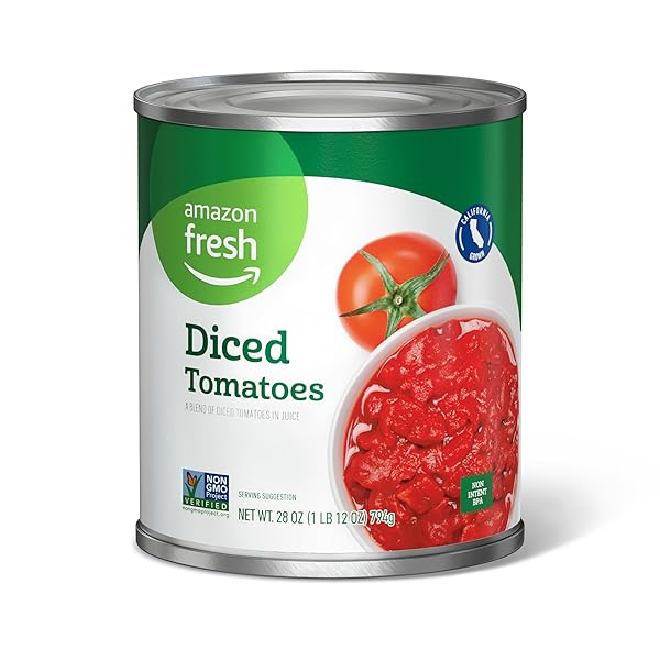 AMAZON FRESH, DICED CANNED TOMATOES IN TOMATO JUICE, 28 OZ (PREVIOUSLY HAPPY BELLY, PACKAGING MAY VARY)